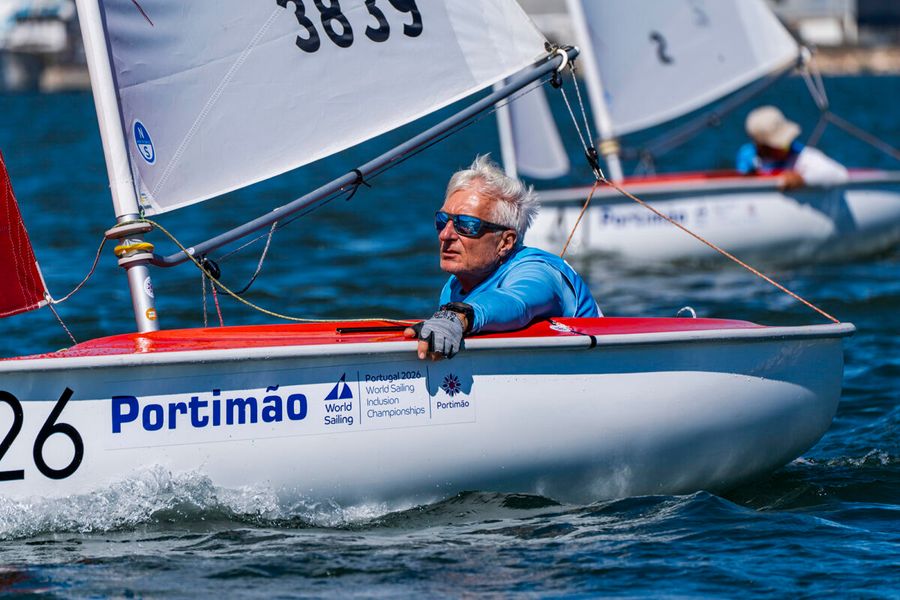 Cichocki competing at the 2026 World Sailing Inclusion Championship in Portimão, Portugal, hosted by Vela Solidária.