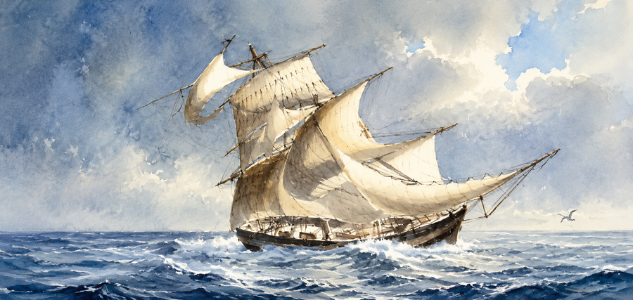 1820 H.M.S. Britomart in a Heavy Squall off Port Macquarie, by Owen Stanley