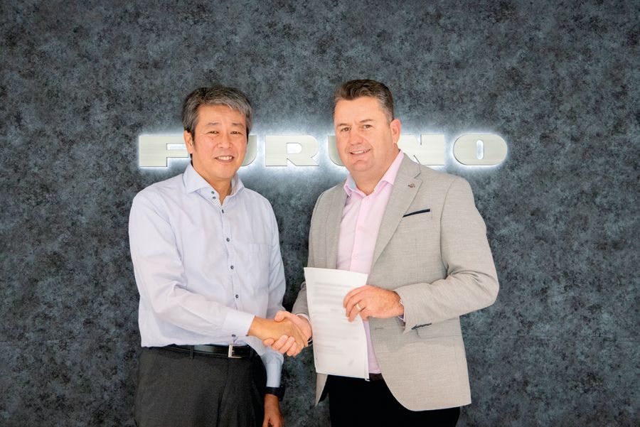 Gareth Hodson with Satoshi Miwa - Furuno HQ. Photo Credit: Supplied