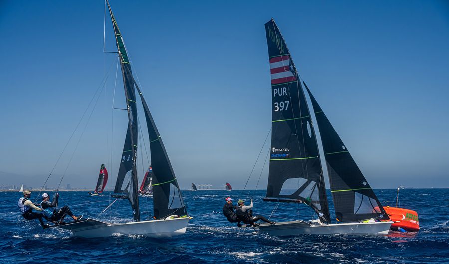 France leads Nacra 17 fleet after dominant opening day at LA 2028 test venue, 05 August 2026