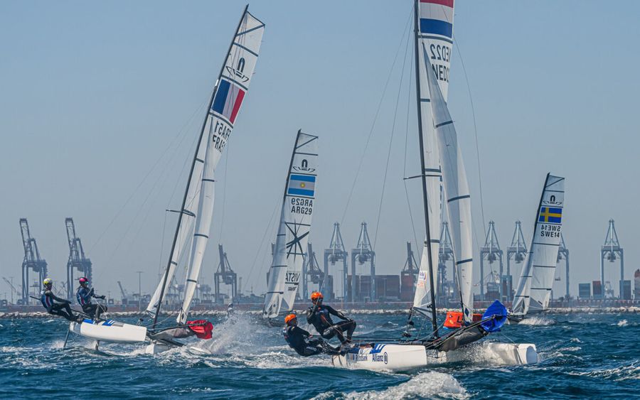 France leads Nacra 17 fleet after dominant opening day at LA 2028 test venue, 05 August 2026
