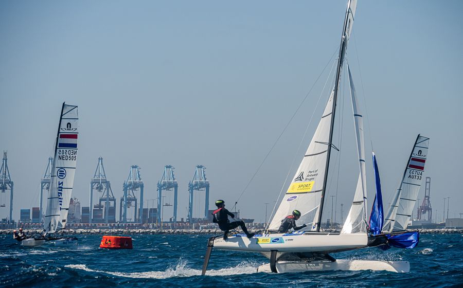 France leads Nacra 17 fleet after dominant opening day at LA 2028 test venue, 05 August 2026