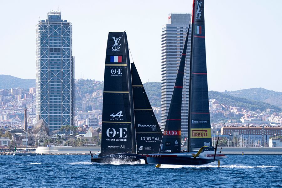 August 29, 2024. Louis Vuitton Cup, Race Day 1. LUNA ROSSA PRADA PIRELLI TEAM, ORIENT EXPRESS RACING TEAM