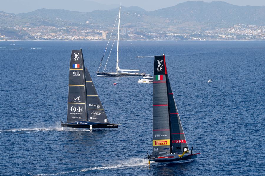 August 29, 2024. Louis Vuitton Cup, Race Day 1. LUNA ROSSA PRADA PIRELLI TEAM, ORIENT EXPRESS RACING TEAM