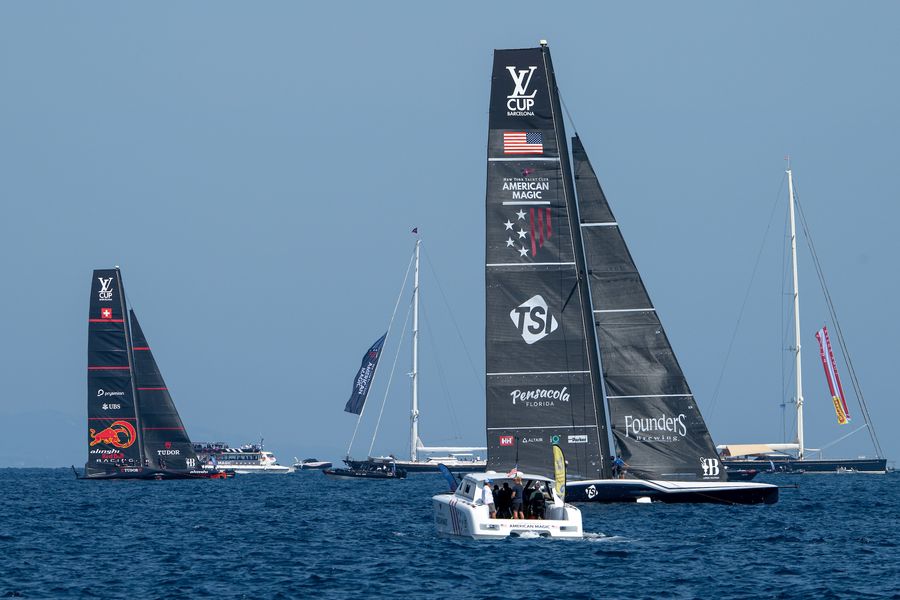 Not a lot of foiling in the first race of Day 2 of the LV Challenger Regatta. August 30, 2024. Race Day 2 of the Louis Vuitton Cup. Photo Credit: AC37 media