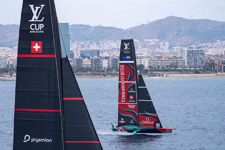 Race of Spointsmen. Both boats enjoyed some time on the water, but no technical race.   September 01, 2024. Race Day 4 of the Louis Vuitton Cup. EMIRATES TEAM NEW ZEALAND,