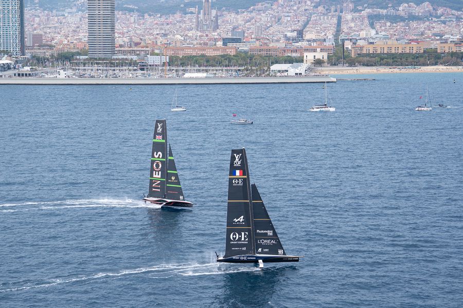 INEOS facing off against Orient Express. September 01, 2024. Race Day 4 of the Louis Vuitton Cup. INEOS BRITANNIA, ORIENT EXPRESS RACING TEAM