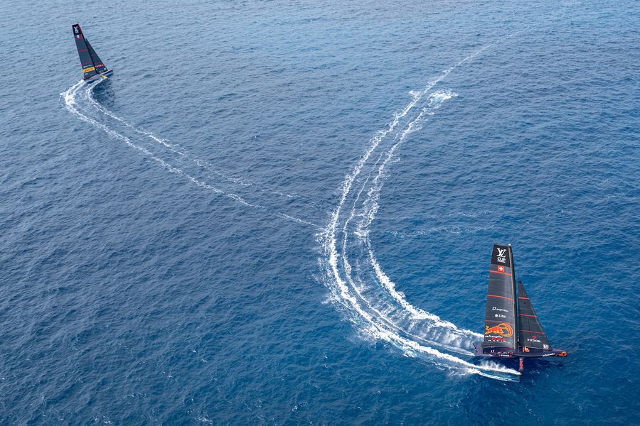 At times the race was close but it always belonged to Italy. Thanks September 01, 2024. Race Day 4 of the Louis Vuitton Cup. ALINGHI RED BULL RACING, LUNA ROSSA PRADA PIRELLI TEAM Photo Credit: AC37 media