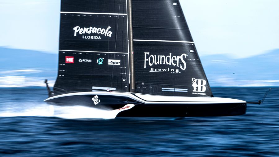 American Magic Flying Along. September 01, 2024. Louis Vuitton Cup, Race Day 4. NYYC AMERICAN MAGIC Photo Credit: AC37 media