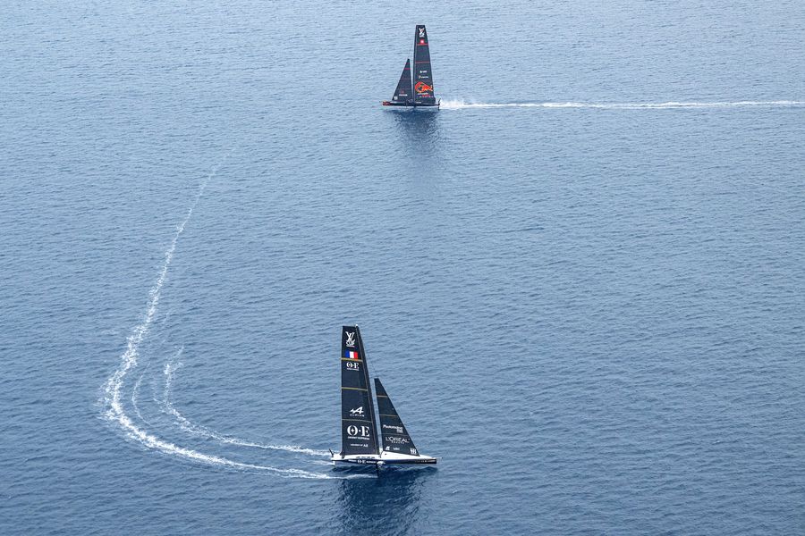 September 03, 2024. Race Day 5 of the Louis Vuitton Cup. ORIENT EXPRESS RACING TEAM, ALINGHI RED BULL RACING