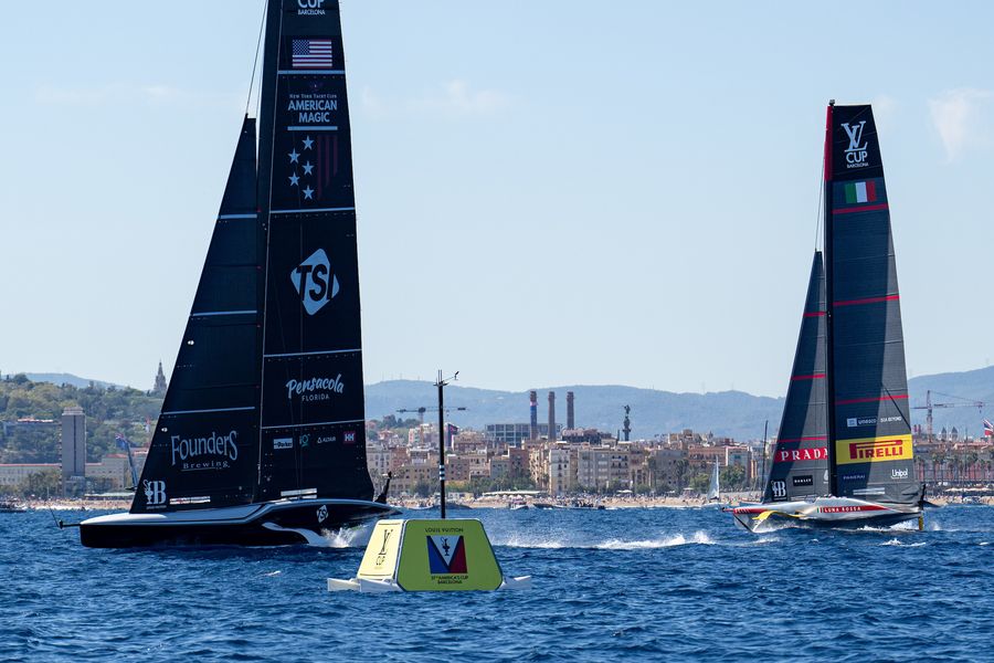 September 14, 2024. Louis Vuitton Cup, Semi Finals Race Day 1. NYYC AMERICAN MAGIC, LUNA ROSSA PRADA PIRELLI TEAM Photo Credit: AC37 media