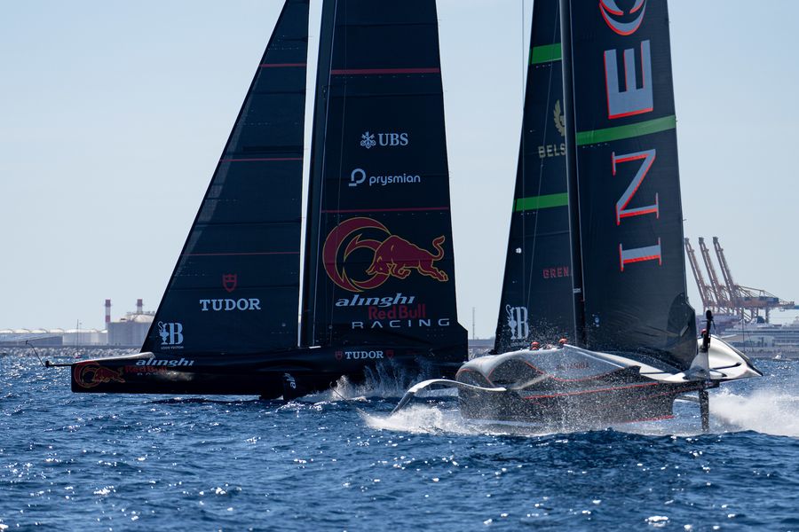 September 14, 2024. Louis Vuitton Cup, Semi Finals Race Day 1. . ALINGHI RED BULL RACING, INEOS BRITANNIA Photo Credit: AC37 media