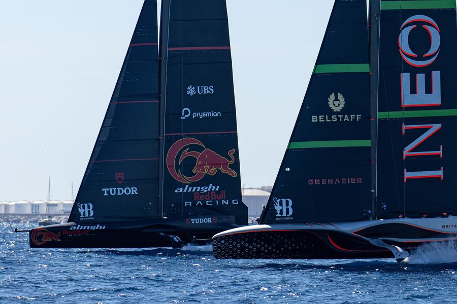 September 14, 2024. Louis Vuitton Cup, Semi Finals Race Day 1. . ALINGHI RED BULL RACING, INEOS BRITANNIA Photo Credit: AC37 media