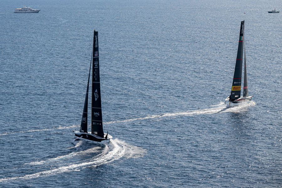 September 16, 2024. UniCredit Youth America's Cup, Practice Day 1. LUNA ROSSA PRADA PIRELLI TEAM, NYYC AMERICAN MAGIC Photo Credit: AC37 media