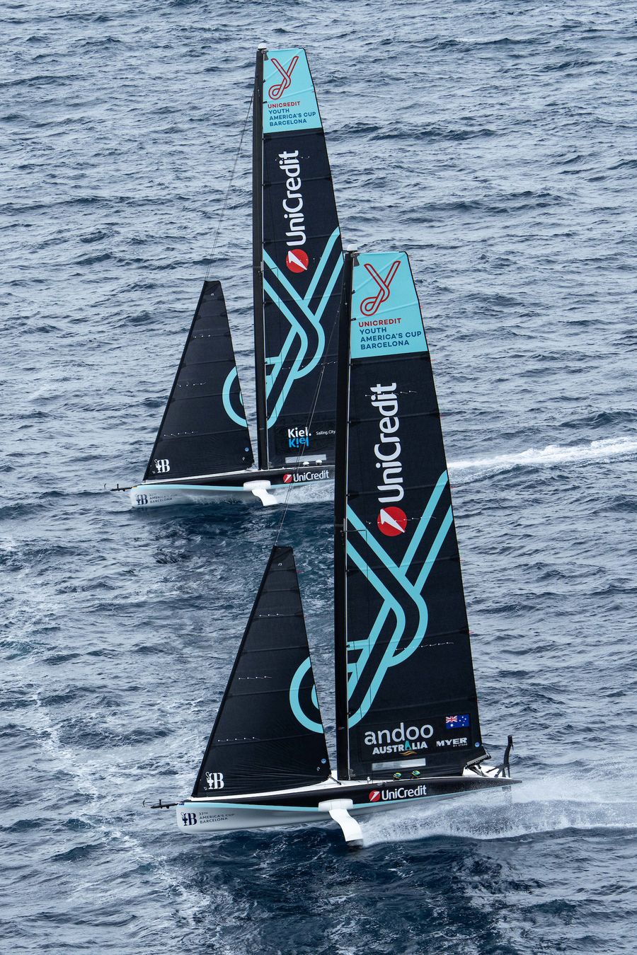 September 17, 2024. UniCredit Youth America's Cup, Race Day 4 - Group B. Andoo Team Australia Youth Team, Youth AC Team Germany. Photo Credit: AC37 media