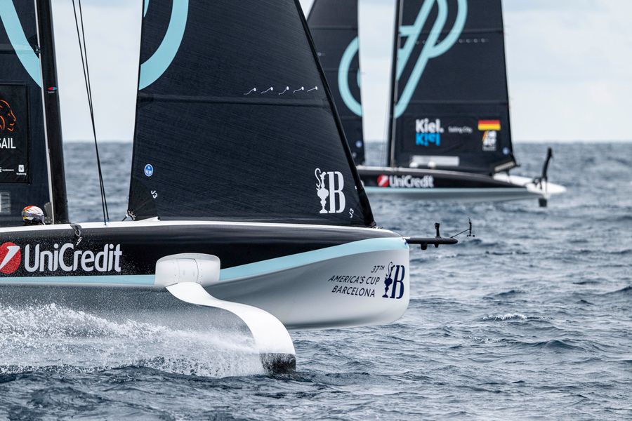 September 21, 2024. UniCredit Youth America's Cup, Race Day 4 - Group B. JAJO Team Dutchsail - Youth, Youth AC Team Germany. Photo Credit: AC37 media