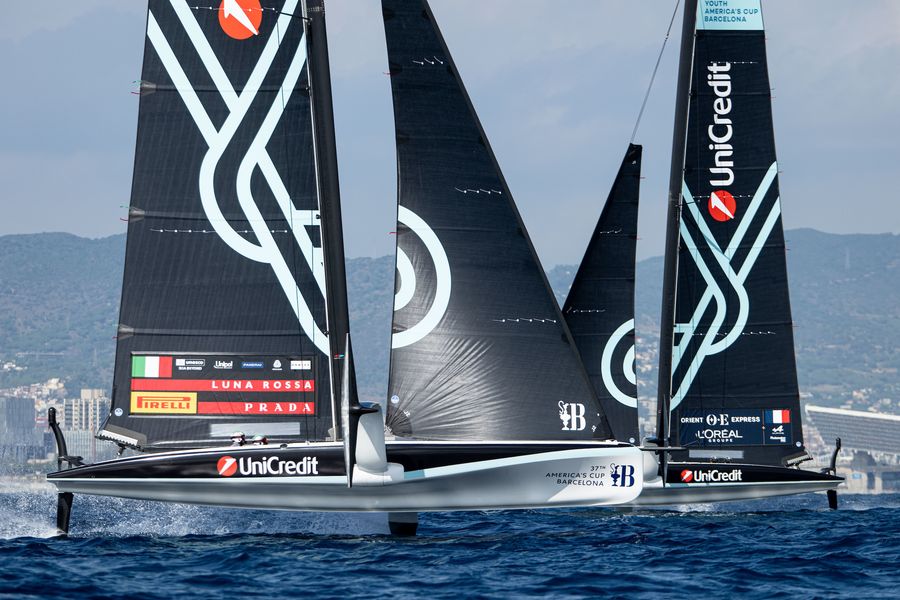 September 17, 2024. UniCredit Youth America's Cup, Race Day 6 - Group A. Luna Rossa Prada Pirelli Youth Team, Orient Express - L'Oréal Racing Youth Team Photo Credit: AC37 media