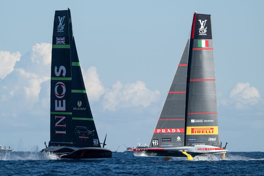 September 28, 2024. Louis Vuitton Cup, Final Race Day 2. LUNA ROSSA PRADA PIRELLI TEAM, INEOS BRITANNIA Photo Credit: AC37 media