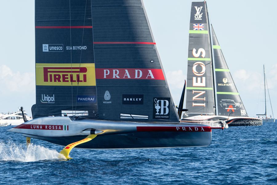 September 28, 2024. Louis Vuitton Cup, Final Race Day 2. LUNA ROSSA PRADA PIRELLI TEAM, INEOS BRITANNIA. Photo Credit: AC37 media