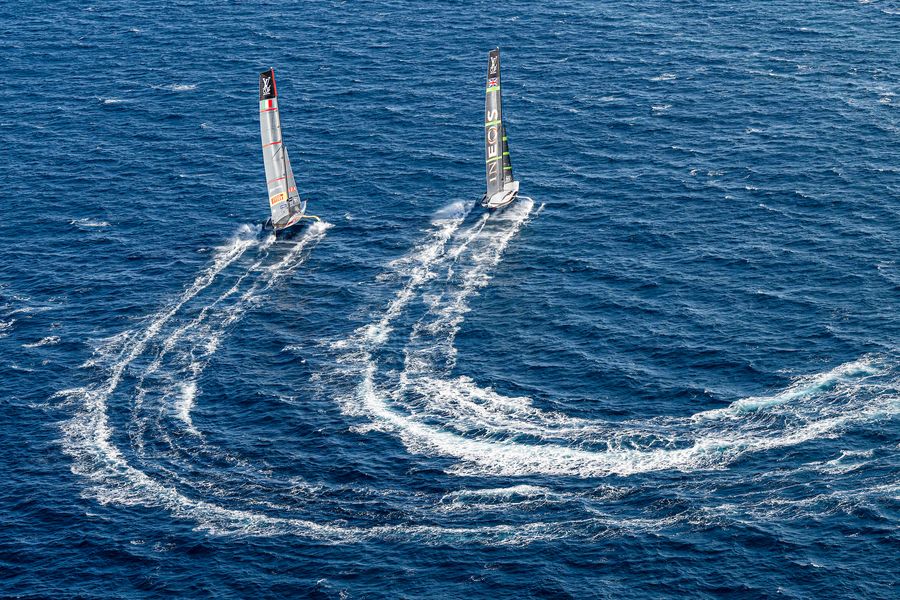 September 29, 2024. Louis Vuitton Cup Final, Race Day 3. INEOS BRITANNIA, LUNA ROSSA PRADA PIRELLI TEAM. Photo Credit: AC37 media