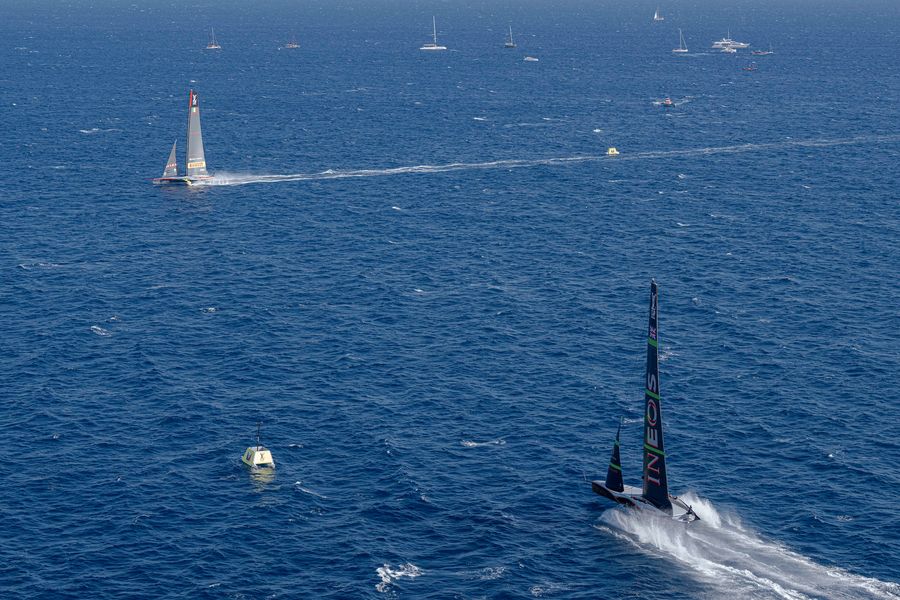 October 01, 2024. Louis Vuitton Cup Final, Race Day 5. INEOS BRITANNIA, LUNA ROSSA PRADA PIRELLI TEAM Photo Credit: AC37 media