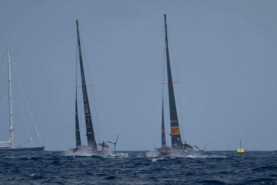 October 02, 2024. Louis Vuitton Cup Final, Race Day 6. INEOS BRITANNIA, LUNA ROSSA PRADA PIRELLI TEAM Photo Credit: AC37 media