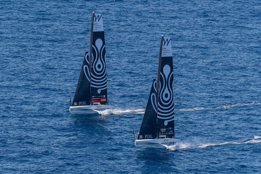 October 05, 2024. 37th America’s Cup -Puig Women's America's Cup, Race Day 1 - Group A. Luna Rossa Prada Pirelli Women's Team, Emirates Team New Zealand Women's Team Photo Credit: AC37 media