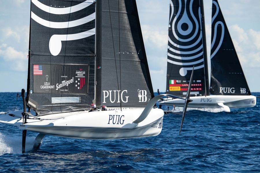 October 05, 2024. 37th America’s Cup -Puig Women's America's Cup, Qualifying - Group A. NYYC American Magic Women's Team, Luna Rossa Prada Pirelli Women's Team Photo Credit: AC37 media