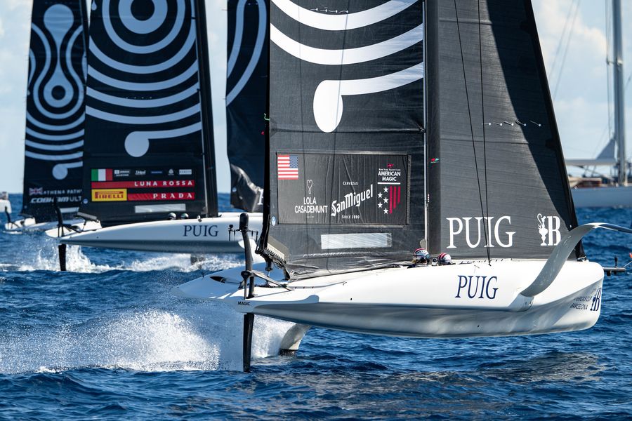 October 05, 2024. 37th America’s Cup -Puig Women's America's Cup, Qualifying - Group A. NYYC American Magic Women's Team, Luna Rossa Prada Pirelli Women's Team Photo Credit: AC37 media