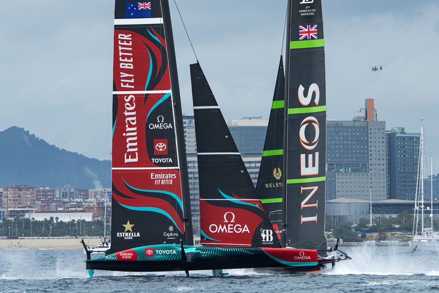 October 12, 2024. Louis Vuitton 37th America's Cup, Race Day 1. INEOS BRITANNIA, EMIRATES TEAM NEW ZEALAND Photo Credit: AC37 media