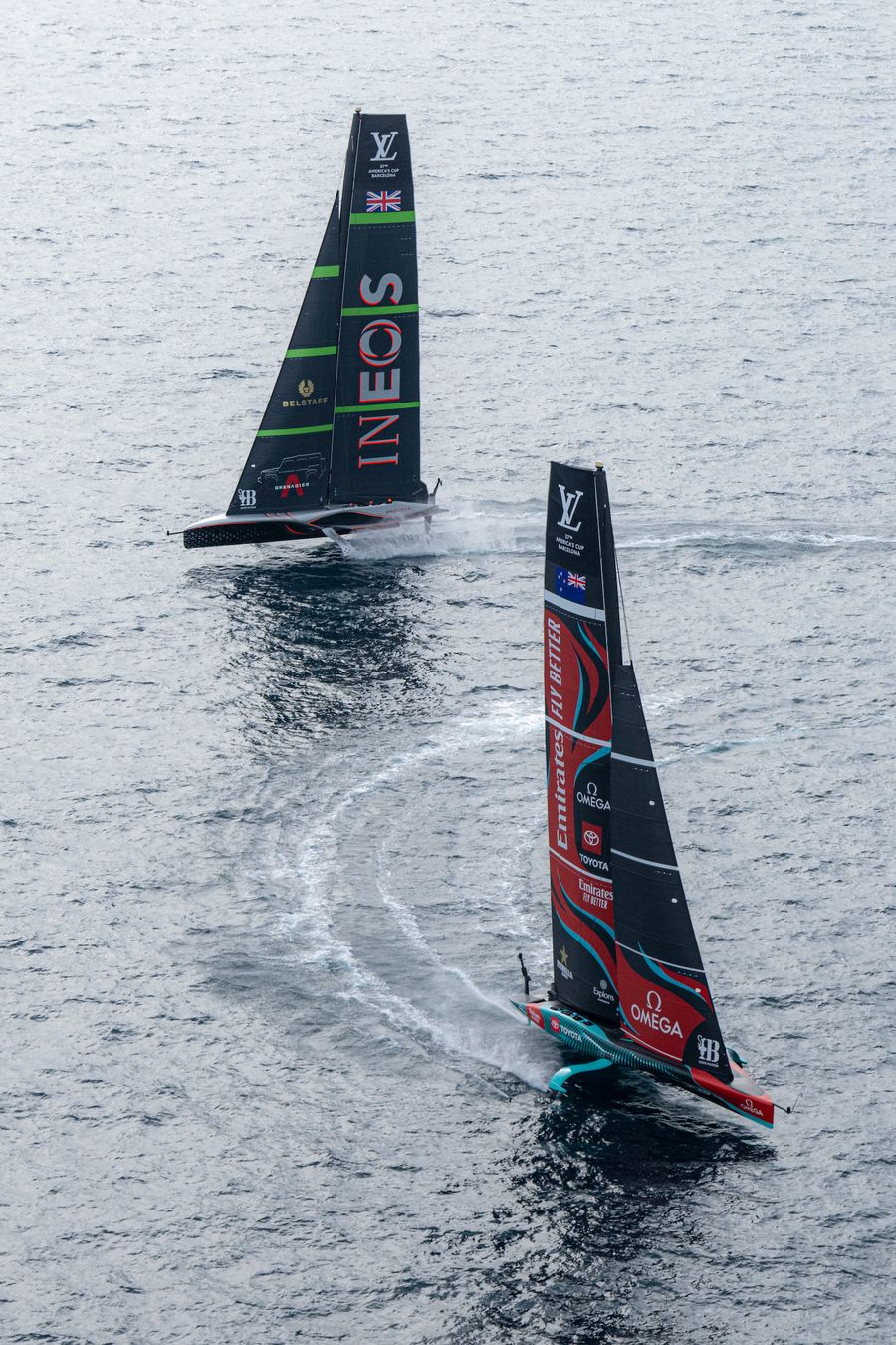 October 12, 2024. Louis Vuitton 37th America's Cup, Race Day 1. EMIRATES TEAM NEW ZEALAND, INEOS BRITANNIA Photo Credit: AC37 media