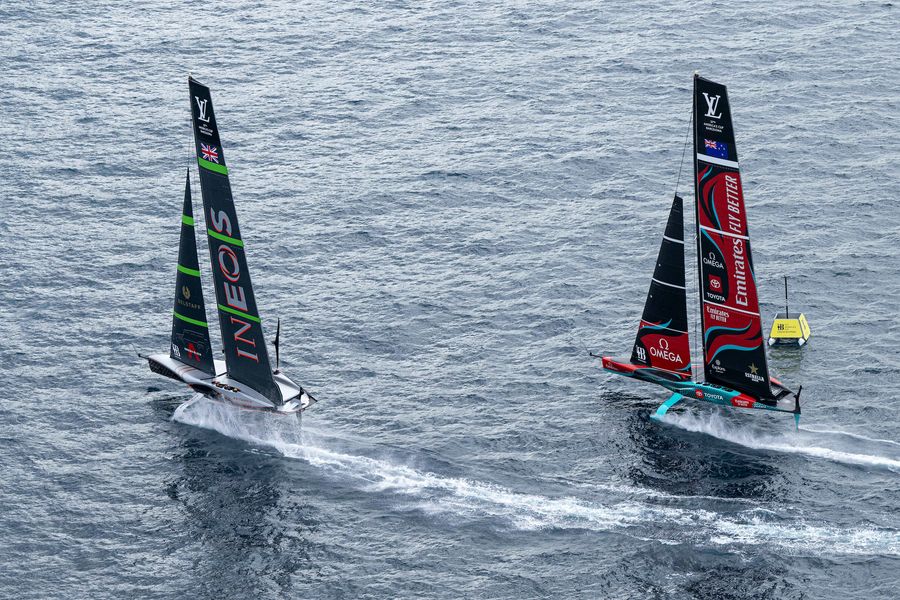 October 12, 2024. Louis Vuitton 37th America's Cup, Race Day 1. EMIRATES TEAM NEW ZEALAND, INEOS BRITANNIA Photo Credit: AC37 media