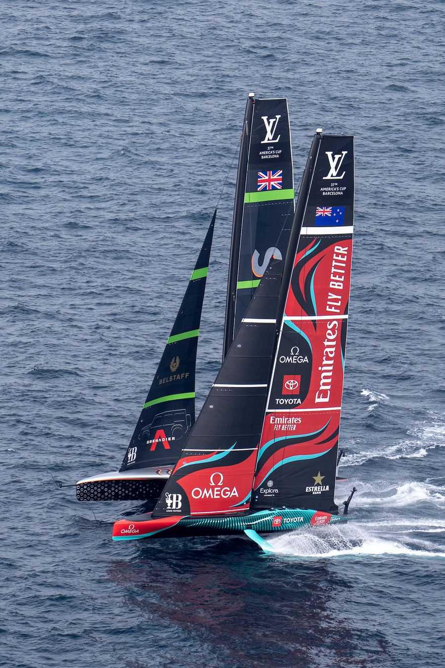 October 13, 2024. Louis Vuitton 37th America's Cup, Race Day 2, Race 3. EMIRATES TEAM NEW ZEALAND, INEOS BRITANNIA Photo Credit: AC37 media