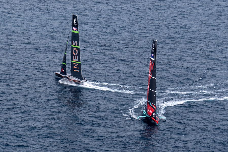 October 13, 2024. Louis Vuitton 37th America's Cup, Race Day 2, Race 3. EMIRATES TEAM NEW ZEALAND, INEOS BRITANNIA Photo Credit: AC37 media