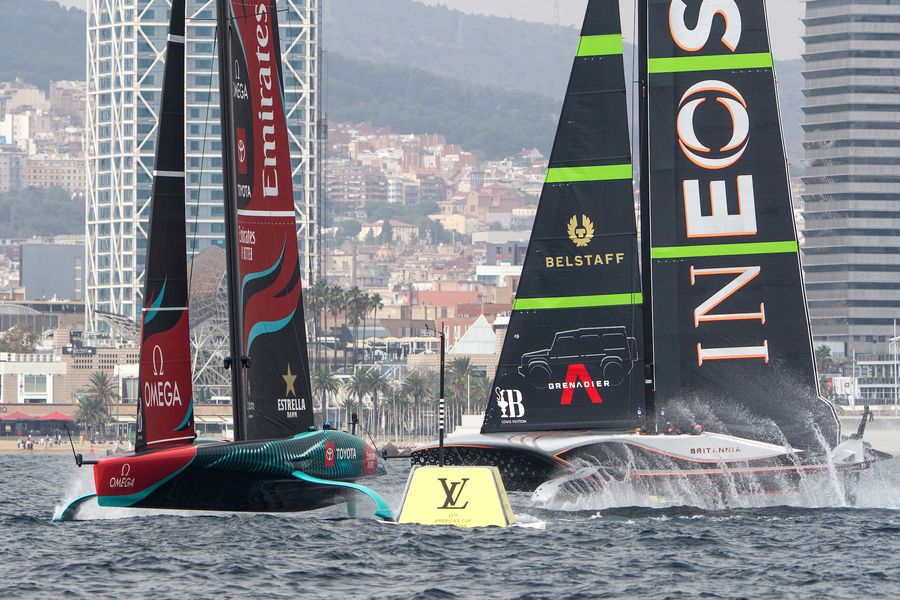 October 14, 2024. Louis Vuitton 37th America's Cup, Race Day 3. EMIRATES TEAM NEW ZEALAND, INEOS BRITANNIA Photo Credit: AC37 media