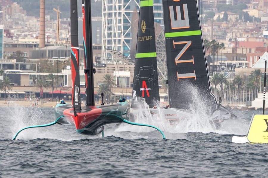 October 14, 2024. Louis Vuitton 37th America's Cup, Race Day 3. EMIRATES TEAM NEW ZEALAND, INEOS BRITANNIA. Photo Credit: AC37 media