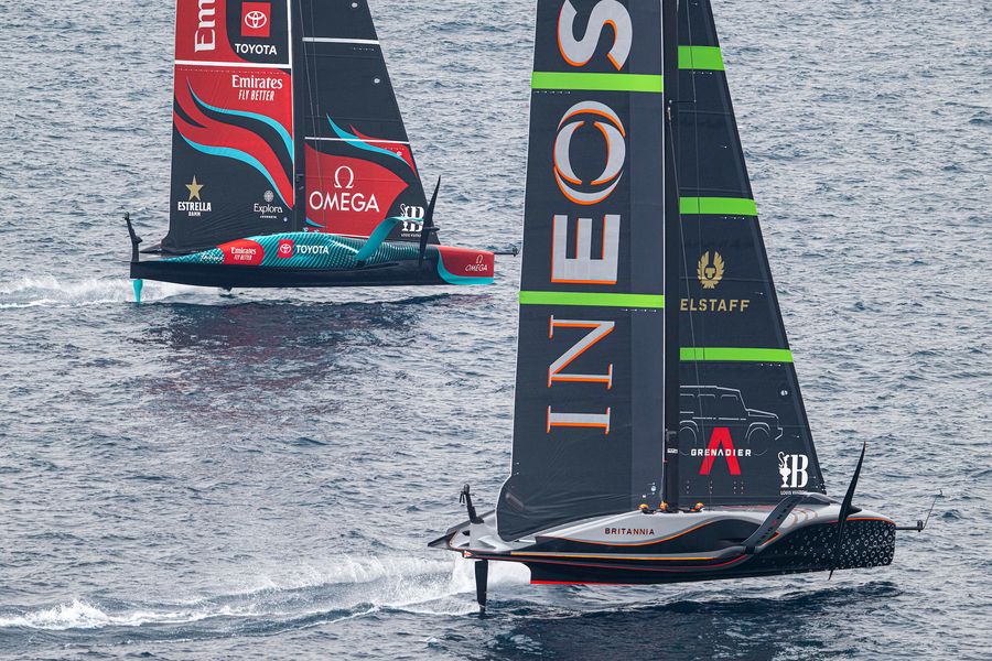 October 14, 2024. Louis Vuitton 37th America's Cup, Race Day 3, Race 4. EMIRATES TEAM NEW ZEALAND, INEOS BRITANNIA Photo Credit: AC37 media