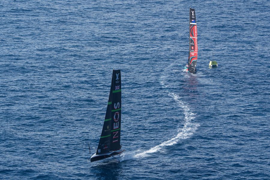 October 16, 2024. Louis Vuitton 37th America's Cup, Race Day 4. INEOS BRITANNIA, EMIRATES TEAM NEW ZEALAND Photo Credit: AC37 Media