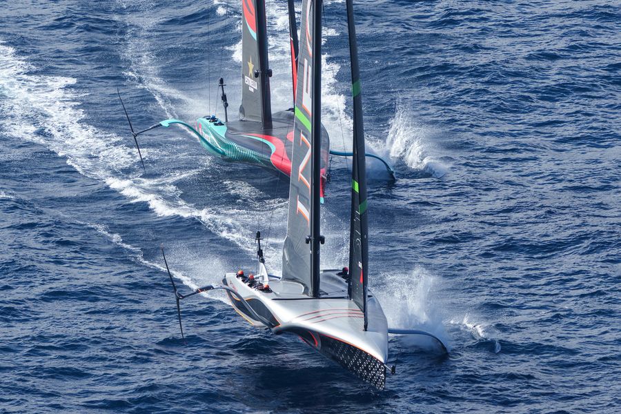 October 16, 2024. Louis Vuitton 37th America's Cup, Race Day 4, Race 6. EMIRATES TEAM NEW ZEALAND, INEOS BRITANNIA Photo Credit: AC37 media