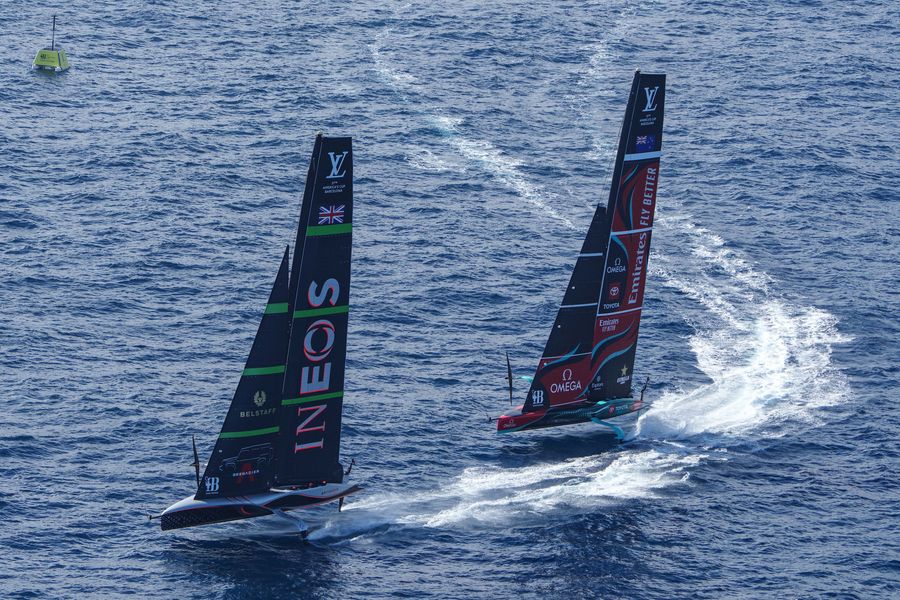 October 16, 2024. Louis Vuitton 37th America's Cup, Race Day 4, Race 6. EMIRATES TEAM NEW ZEALAND, INEOS BRITANNIA Photo Credit: AC37 media