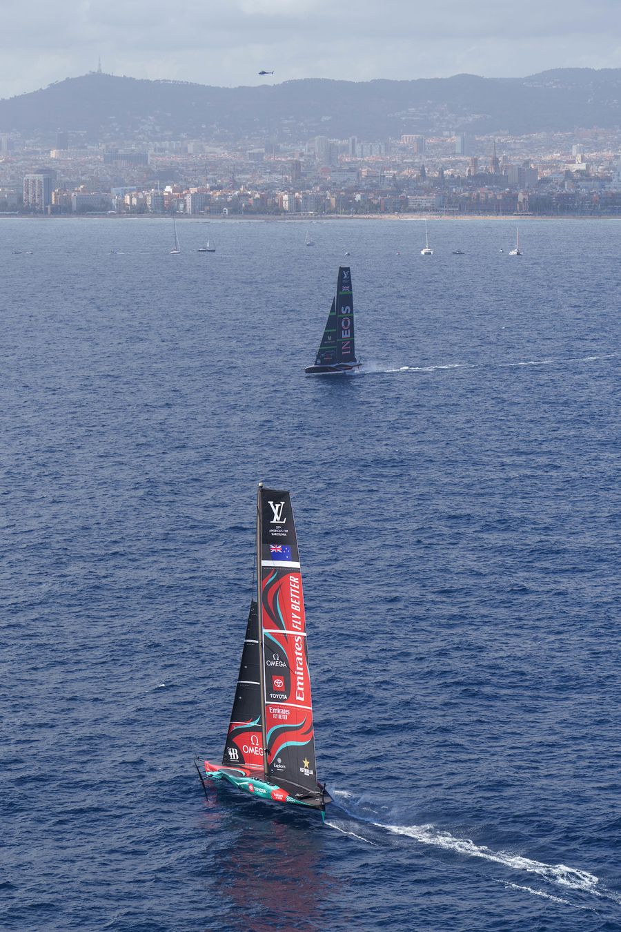 October 16, 2024. Louis Vuitton 37th America's Cup, Race Day 4, Race 6. EMIRATES TEAM NEW ZEALAND, INEOS BRITANNIA Photo Credit: AC37 media