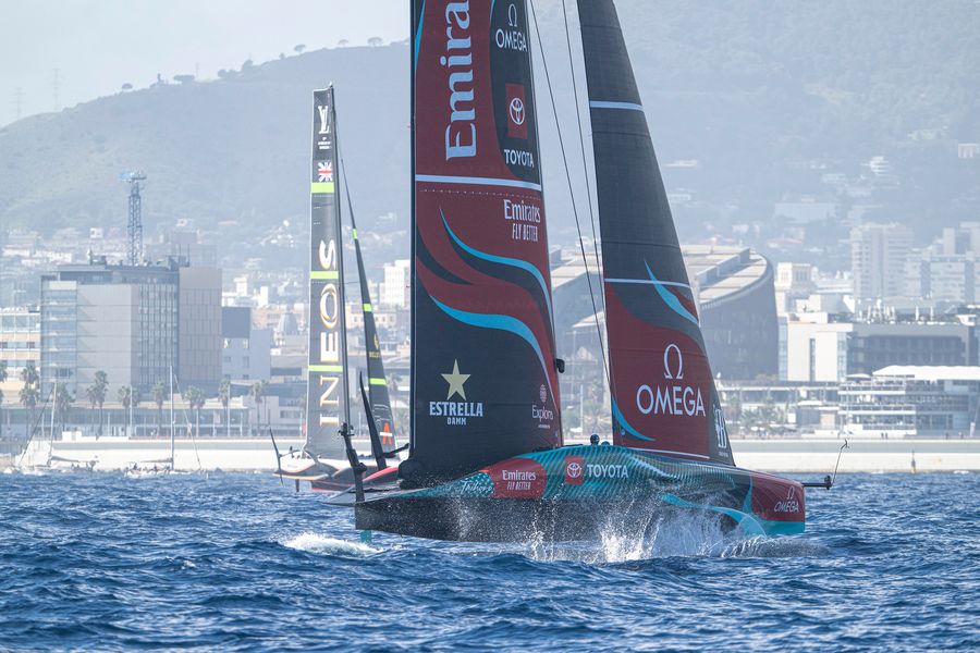 October 16, 2024. Louis Vuitton 37th America's Cup, Race Day 4, Race 5. EMIRATES TEAM NEW ZEALAND, INEOS BRITANNIA Photo Credit: AC37 Media