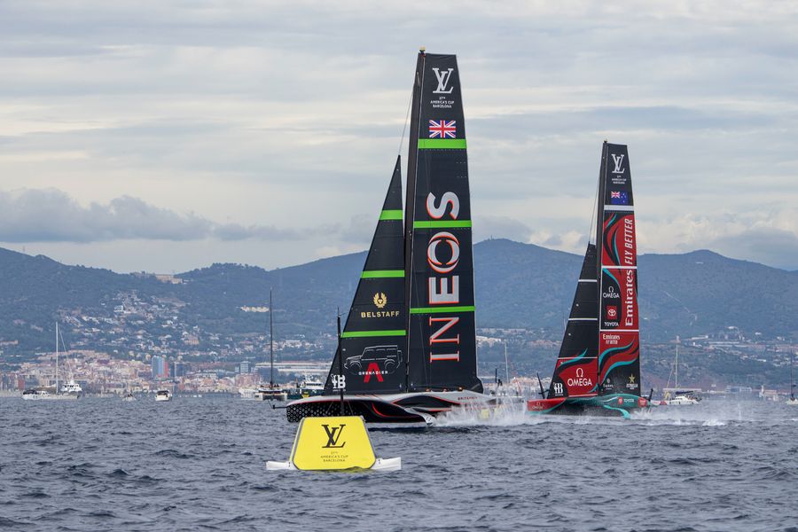 October 18, 2024. Louis Vuitton 37th America's Cup, Race Day 5, Race 7. EMIRATES TEAM NEW ZEALAND, INEOS BRITANNIA Photo Credit: AC37 media