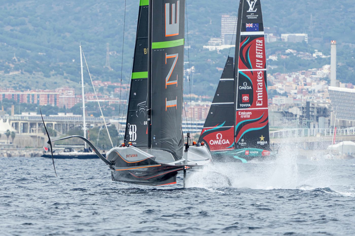 October 18, 2024. Louis Vuitton 37th America's Cup, Race Day 5, Race 7. EMIRATES TEAM NEW ZEALAND, INEOS BRITANNIA Photo Credit: AC37 media