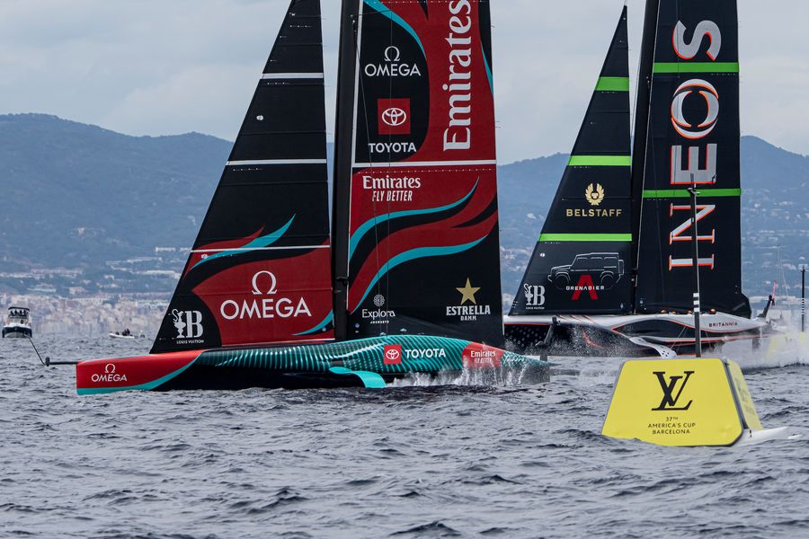 October 18, 2024. Louis Vuitton 37th America's Cup, Race Day 5, Race 7. EMIRATES TEAM NEW ZEALAND, INEOS BRITANNIA Photo Credit: AC37 media
