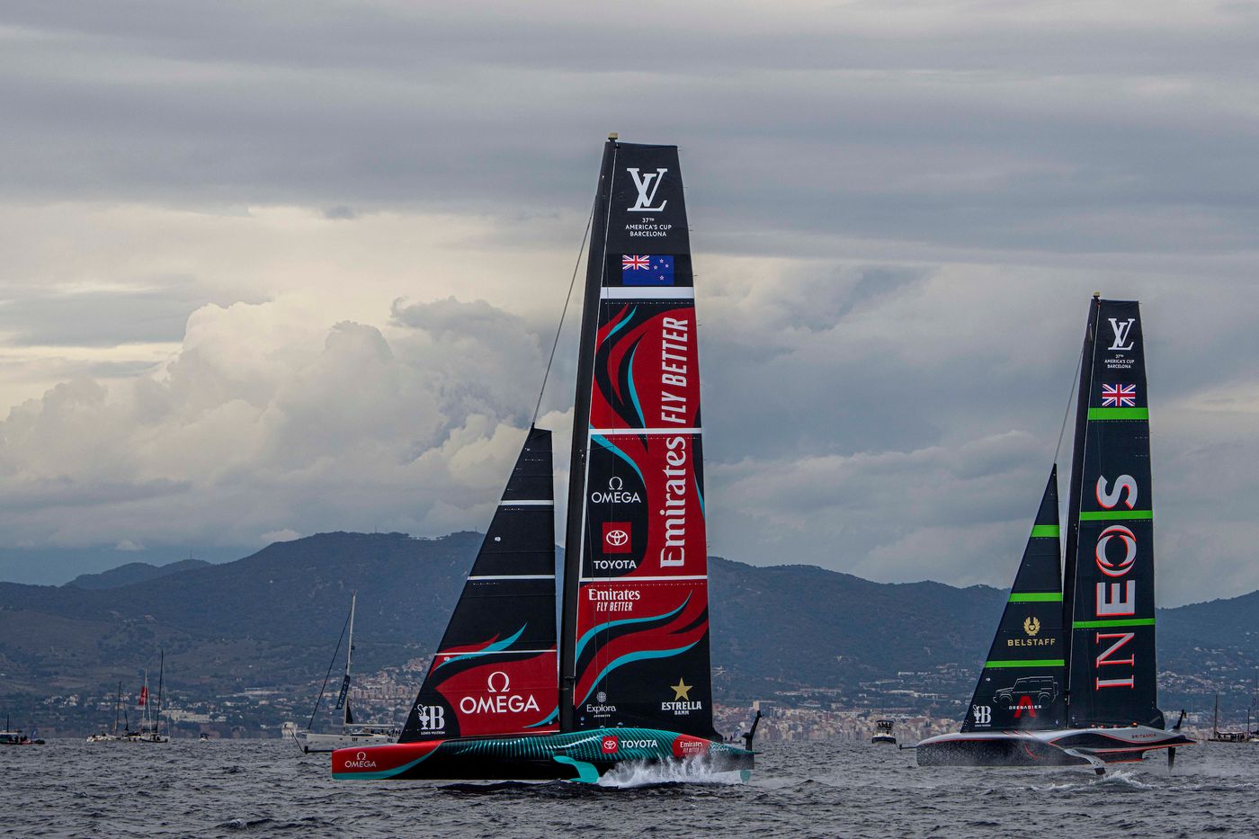 October 18, 2024. Louis Vuitton 37th America's Cup, Race Day 5, Race 7. EMIRATES TEAM NEW ZEALAND, INEOS BRITANNIA Photo Credit: AC37 media
