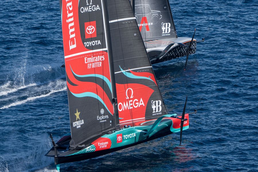 October 19, 2024. Louis Vuitton 37th America's Cup, Race Day 6. INEOS BRITANNIA, EMIRATES TEAM NEW ZEALAND. Photo Credit: AC37 Media