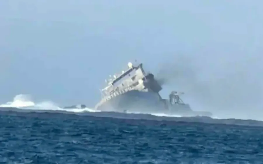 HMNZS Manawanui, aground in Samoa. Photo Credit: Supplied