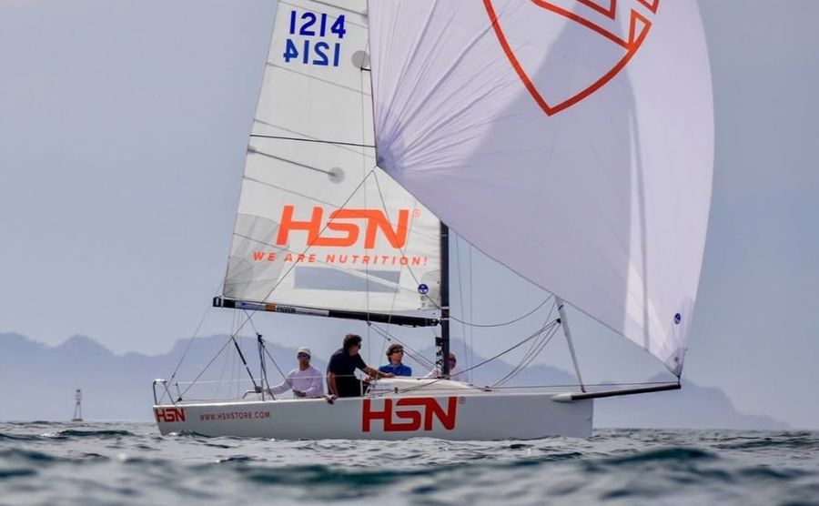 Crews push through gusty winds during racing off Barcelona.