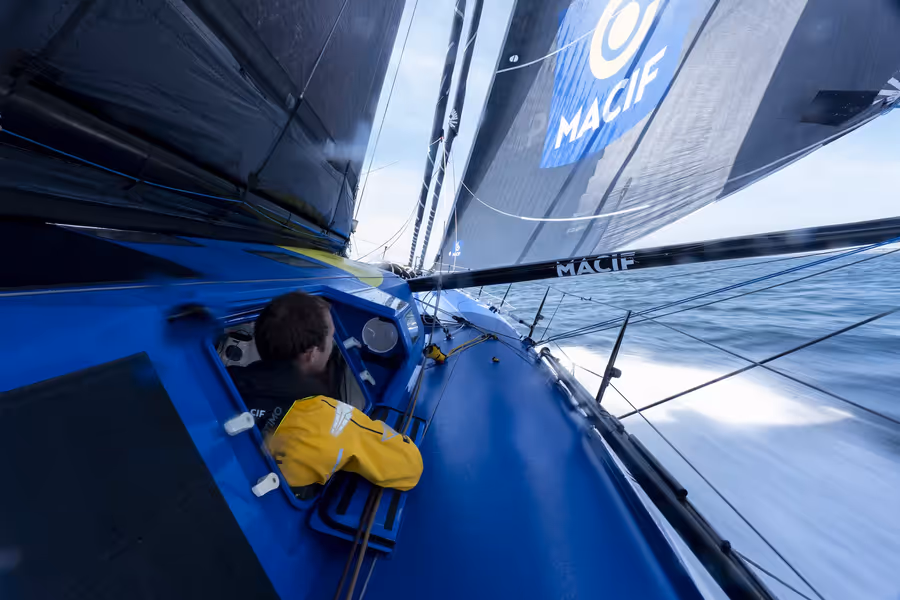 Sam Goodchild aboard his IMOCA Macif